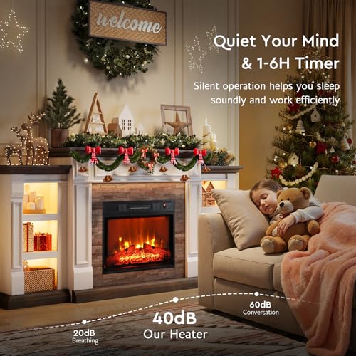 72 Inch Electric Fireplace TV Stand with Mantel and LED Lights