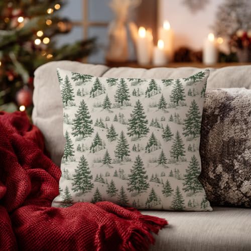 EUYTHNGYF Christmas Green Tree Toile de Jouy Throw Pillow Cover 18x18, Forest-2