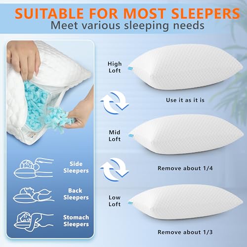 Adjustable Cooling Memory Foam Pillows - Set of 2, Queen Size
