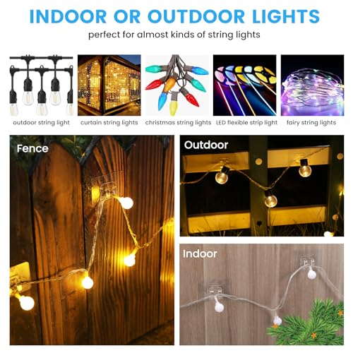 30-Pack Adhesive Outdoor String Light Hooks, Weatherproof Clips for Patio