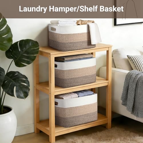 75L Large Rectangle Cotton Rope Laundry Basket, Woven Blanket Storage Bin