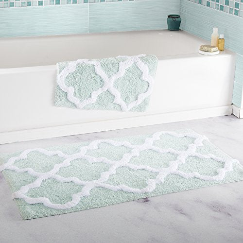Bedford Home 100% Egyptian Cotton 2-Piece Bath Mat Set - Non-Slip, Seafoam