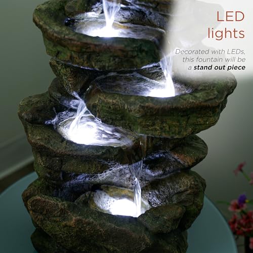 20" Multi-Level Rock Water Fountain with LED Lights for Garden and Patio