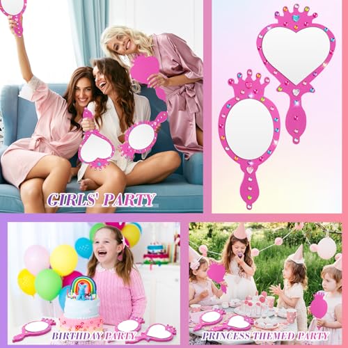 20 Pcs DIY Kids Princess Foam Mirror Craft Kit with Rhinestone Stickers