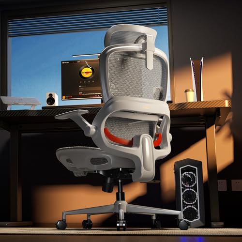 Ergonomic Mesh Office Chair with Adaptive Lumbar Support and Headrest, Grey
