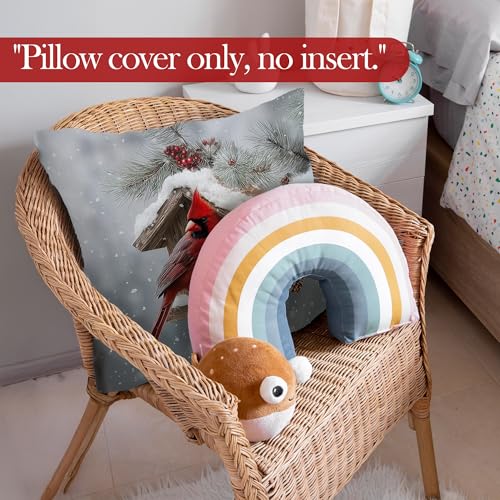 LRyeisahh Xmas_4 Christmas Cardinal Throw Pillow Cover 18x18 Rustic Farmhouse Holiday Decor