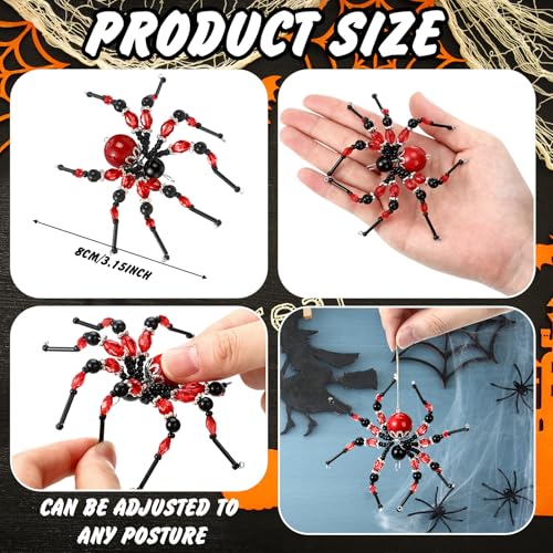 Reallnaive 8 pcs Red & Black Beaded Spider Halloween Hanging Ornaments