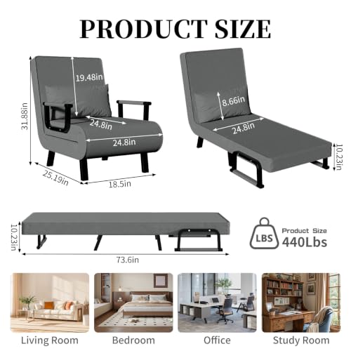 4-in-1 Convertible Sofa Bed, Adjustable Single Sleeper Chair with Pillow