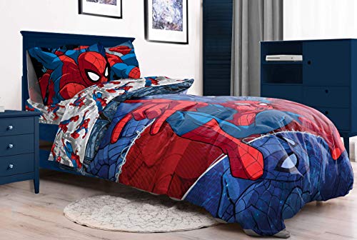 Marvel Spiderman Twin Comforter Set - 4 Piece Kids Bedding Bed in a Bag