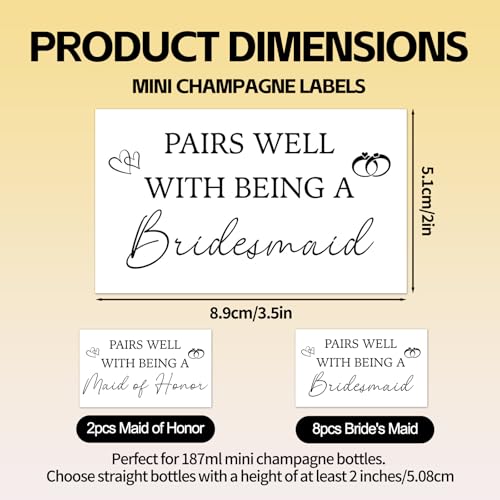 Bridesmaid Proposal Champagne Labels - 10 Waterproof Mini Stickers for Wedding & Bachelorette Party