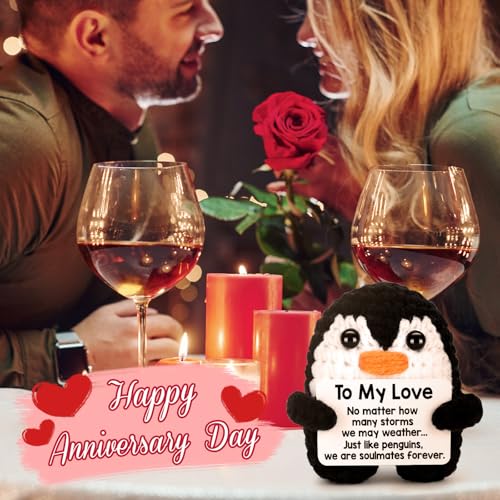 Handmade Crochet Mini Penguin Romantic Gift with Card for Couples
