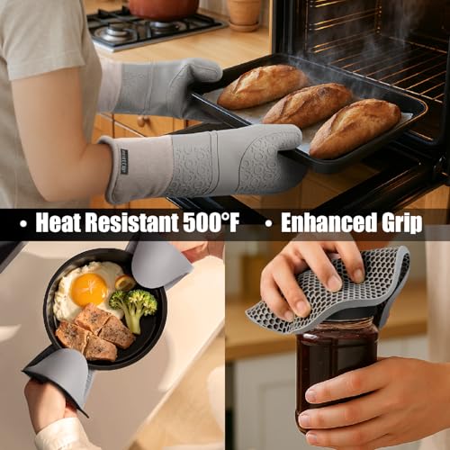 6-Piece Silicone Oven Mitts and Pot Holders Set, Heat-Resistant 15-Inch