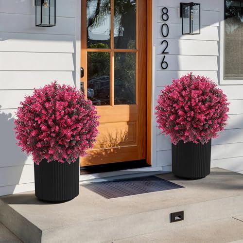 24-Inch Artificial Eucalyptus Topiary Ball Trees, Set of 2 UV-Resistant