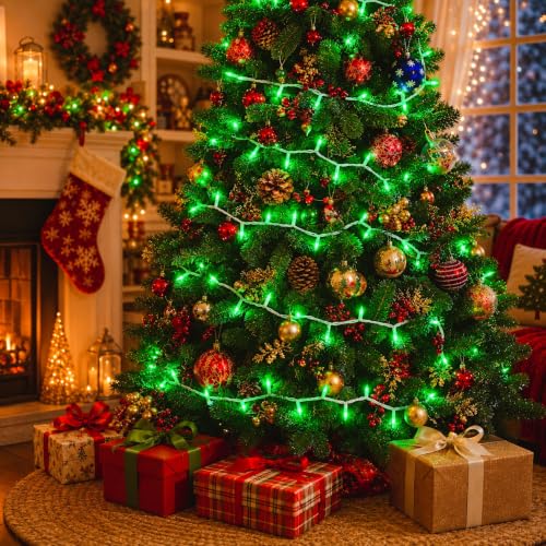 Xeekeehii Green Christmas String Lights 3 Pack, 21ft Connectable Incandescent Bulbs