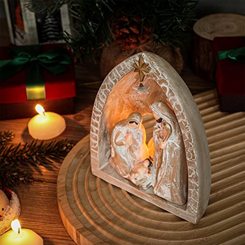 Small Resin Nativity Set with LED Tealight Holder - Holy Family Manger Scene