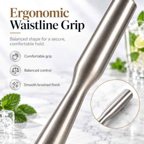 LEGERM 12-Inch Stainless Steel Cocktail Muddler & Bar Spoon Set for Mojitos, Lime & Fruit Drinks