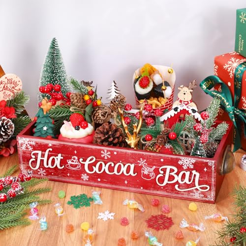 Red Vintage Hot Cocoa Bar Wooden Organizer Box with Handles