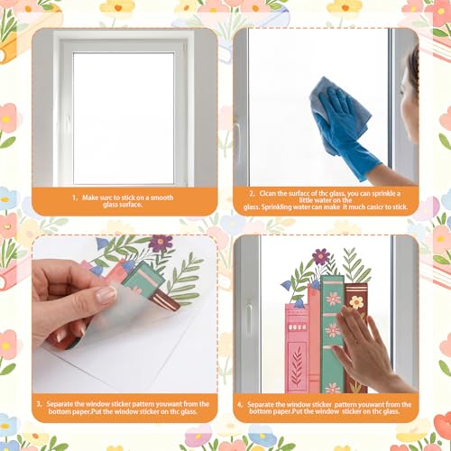 Spring Floral Bookshelf Window Clings - 6 Double-Sided Decals
