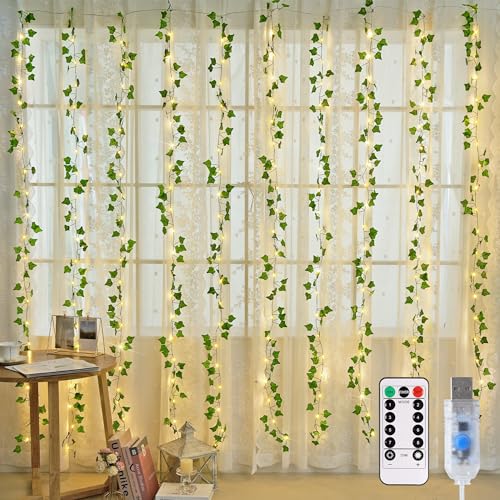 Artificial Ivy Vine Curtain Lights - 200 LED 6.5x6.5ft USB Fairy Lights