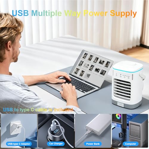 Portable Air Conditioner 900ml Mini Cooler Fan with 4 Speeds and Timer