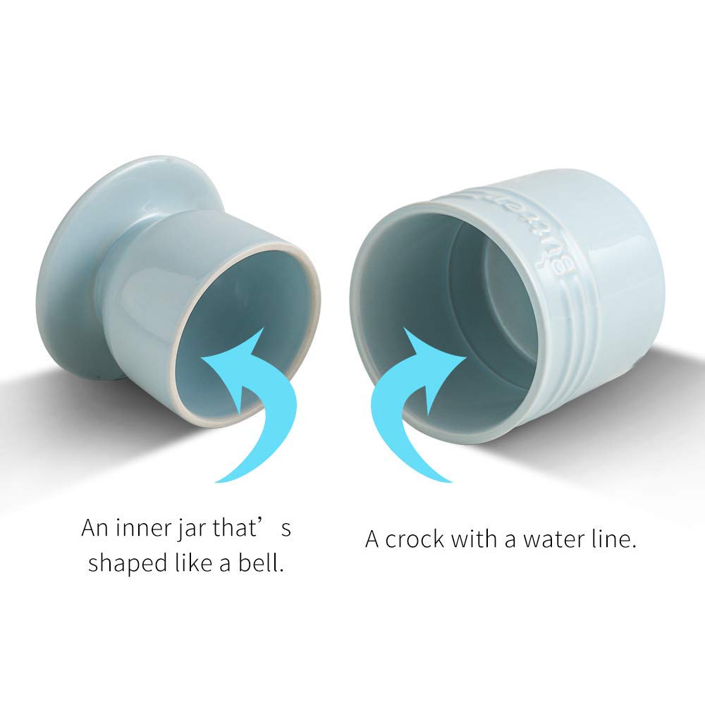 KOOV Ceramic Butter Crock, French Butter Dish, Butter Keeper for Counter, Big Capacity, Elegant Blue Collection (Light Blue)