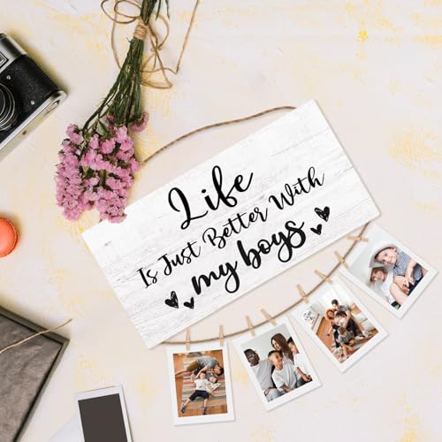 My Boys Wall Photo Frame - Rustic Hanging Picture Display for Mom Gifts