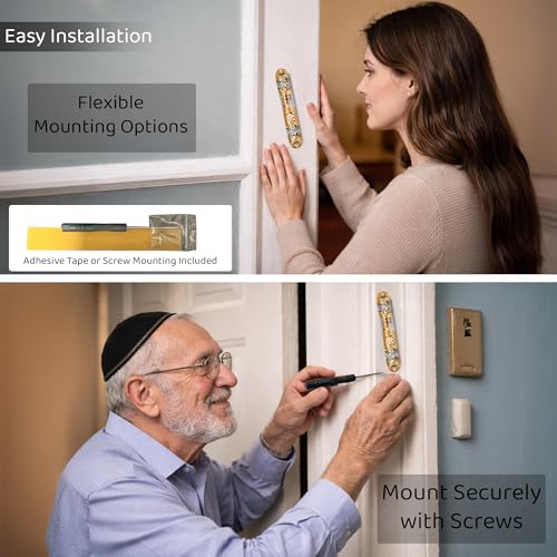 Decorative Enamel Mezuzah Case with Crystals and Gold Accents
