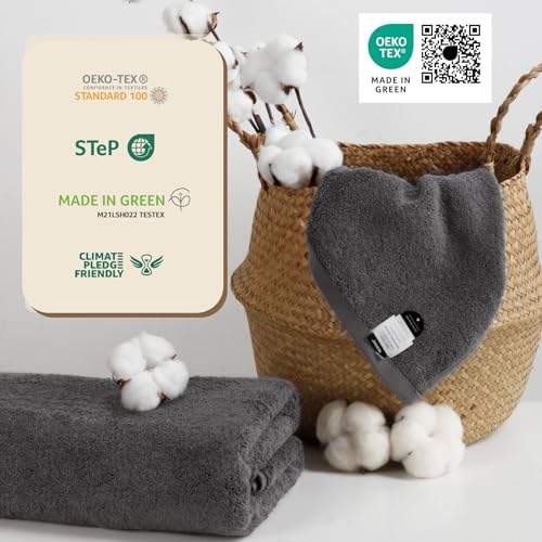 4-Pack Cotton Bath Towels with Hanging Loop, Gray 55x27 Inch Set
