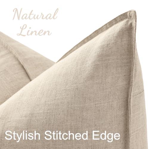 decorUhome Beige Linen Throw Pillow Covers 20x20 Set of 2 with Flange Edge