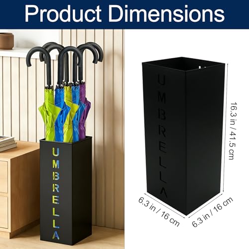Square Metal Umbrella Stand, Free Standing Cane Holder for Entryway, Black