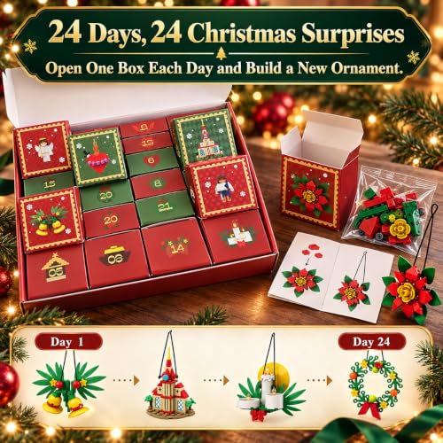Jesus Nativity Advent Calendar Building Set – 24 Mini Ornaments with 704 Pieces
