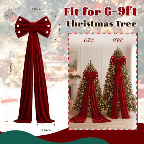 Giant 78-Inch Red Velvet Christmas Bow with 4 Mini Bows & Rhinestones