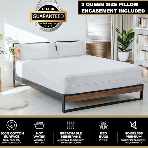 Queen Bed Bug Proof Mattress Cover Set - 6-Sided Waterproof Encasement