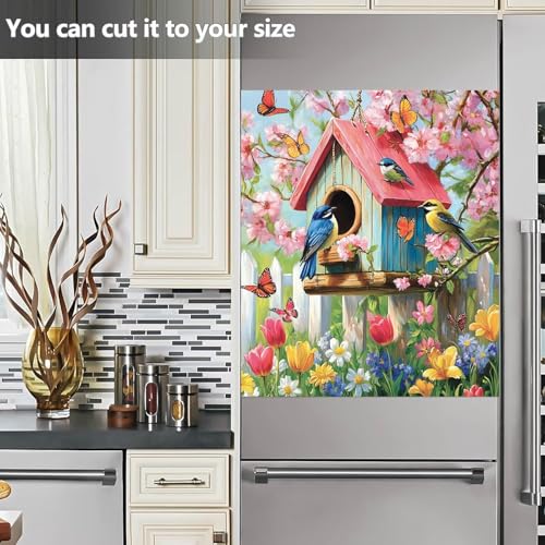 Garden Bluebird and Birdhouse Dishwasher Magnet Cover 23" x 26" Spring Kitchen Decor
