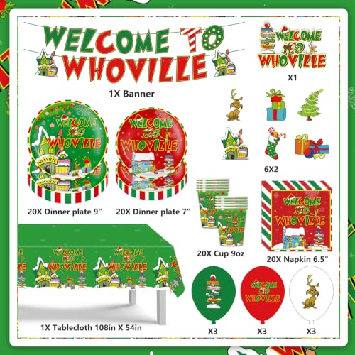Christmas Party Disposable Tableware Set for 20 Guests | Plates Cups Napkins Balloons