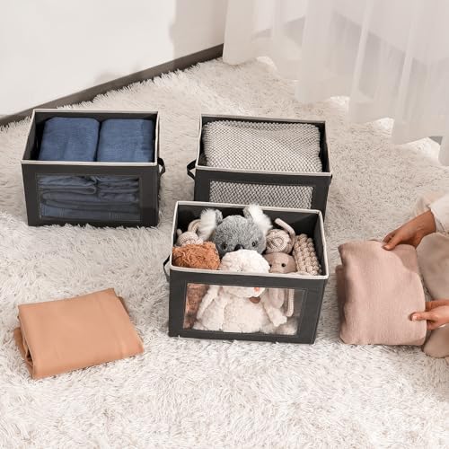 Collapsible Fabric Storage Bins with Lids and Window 3-Pack