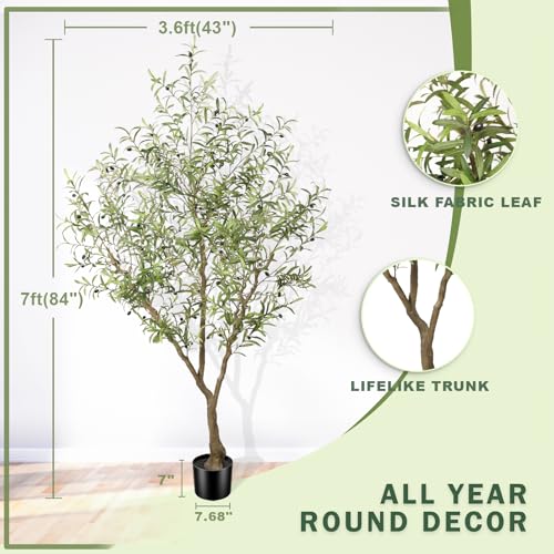 7ft Faux Olive Tree with Realistic Leaves for Home Decor