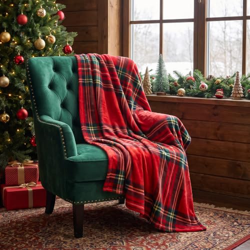 Christmas Fleece Blanket Twin Size 60x80 Red Tartan Holiday Sofa Bed Throw