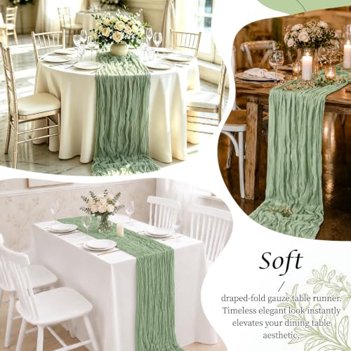 10 Pack Sage Green Cheesecloth Table Runner 17x108in 9ft | Boho Wedding Backdrop & Party Décor