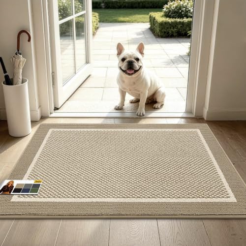 Dirt Trapper Door Mat 24"x36", Non-Slip Washable Entryway Rug, Beige