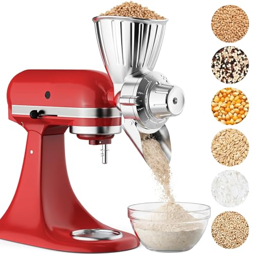 All-Metal Grain Mill Attachment for Stand Mixers, 9-Level Adjustable Flour Mill