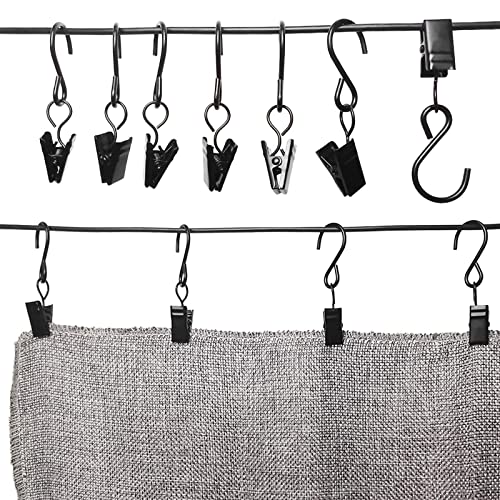 AMZSEVEN Stainless Steel Curtain Clips with Hooks, 2.4 Inch Black Party Light Hangers, 50 Pack