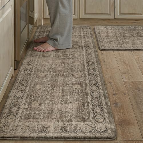 2-Piece Anti-Fatigue Kitchen Mat Set, Waterproof Cushioned Standing Rugs