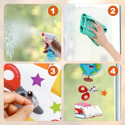 Back to School Window Clings Set - 9 Reusable Classroom Decorations
