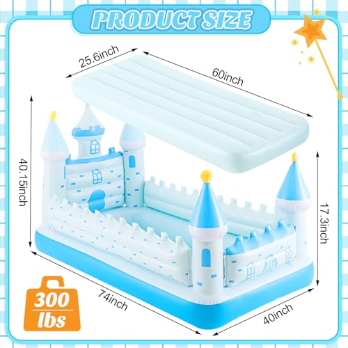 Inflatable Toddler Travel Bed with Safety Bumpers and Air Pump - Castle Design