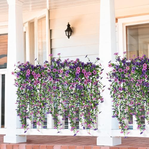 Artificial Outdoor Hanging Flowers - 2 Pack UV-Resistant Faux Silk Daisies