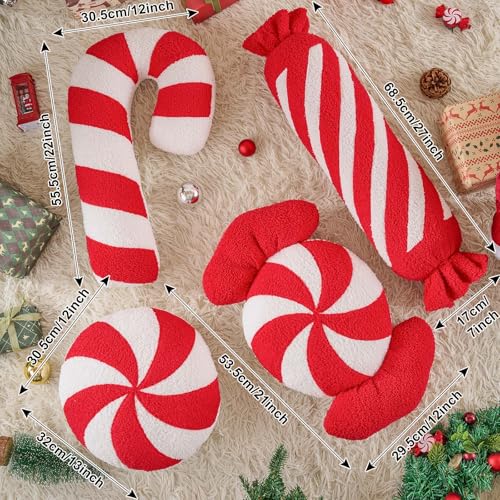 Lanpn Red Candy Pillows 4pk Set - 12x22, 12x21, 7x27, 12x13 inch Christmas Cushions