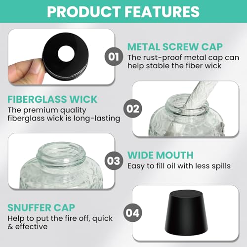 2-Pack Glass Tabletop Citronella Torches with Wicks & Snuffers for Patio