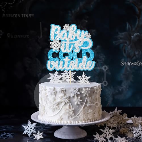 Ephlyn Blue Baby It's Cold Outside Winter Snowflake Cake Topper for Baby Shower & Birthday