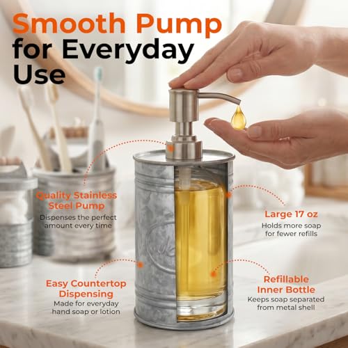 4-Piece Rustic Farmhouse Bathroom Accessory Set, Galvanized Metal & Glass